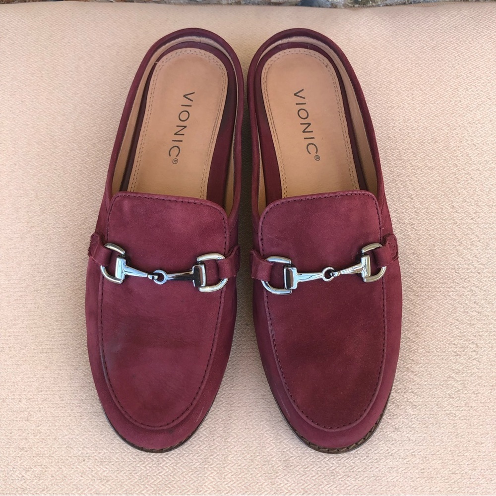 VIONIC Salie Wine Suede Womens Casual Career Comfort Slip On Loafer Mule sz 7 - Picture 3 of 11